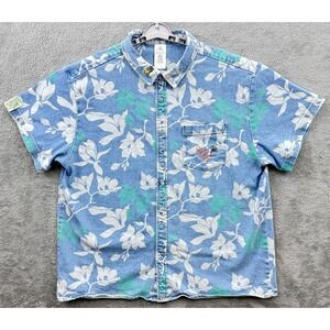 Disney Shirt Mens XL Blue Princess Tiana and The Frog Denim Hawaiian Button Up